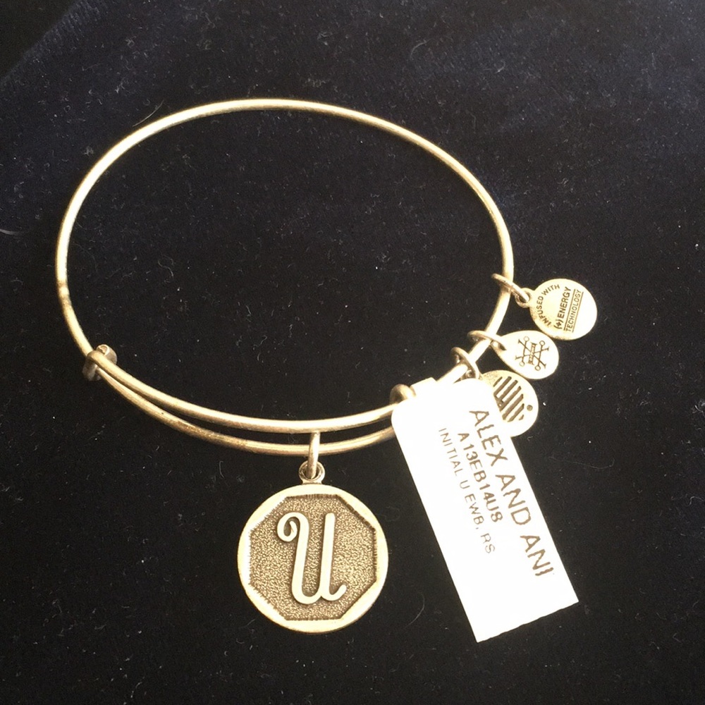 Ladies’ NWT Alex and Ani Initial U Charm Expandable Wire Bangle Bracelet